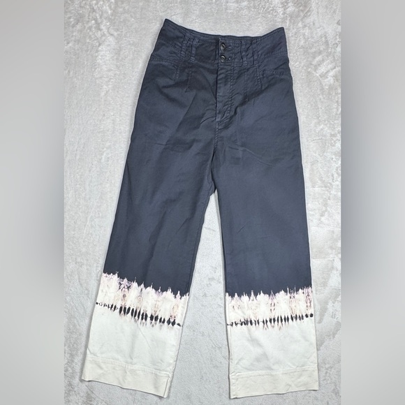 By Anthropologie Fatima Dip Dyed Wide Leg Cropped Grey White Boho Pants Size 27 - Picture 2 of 16